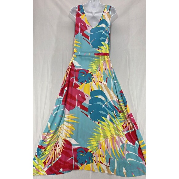 NWT Natori Womens Midi Dress Gauze V-Neck Pockets Tropical Resort Vaca Size S - Picture 2 of 13